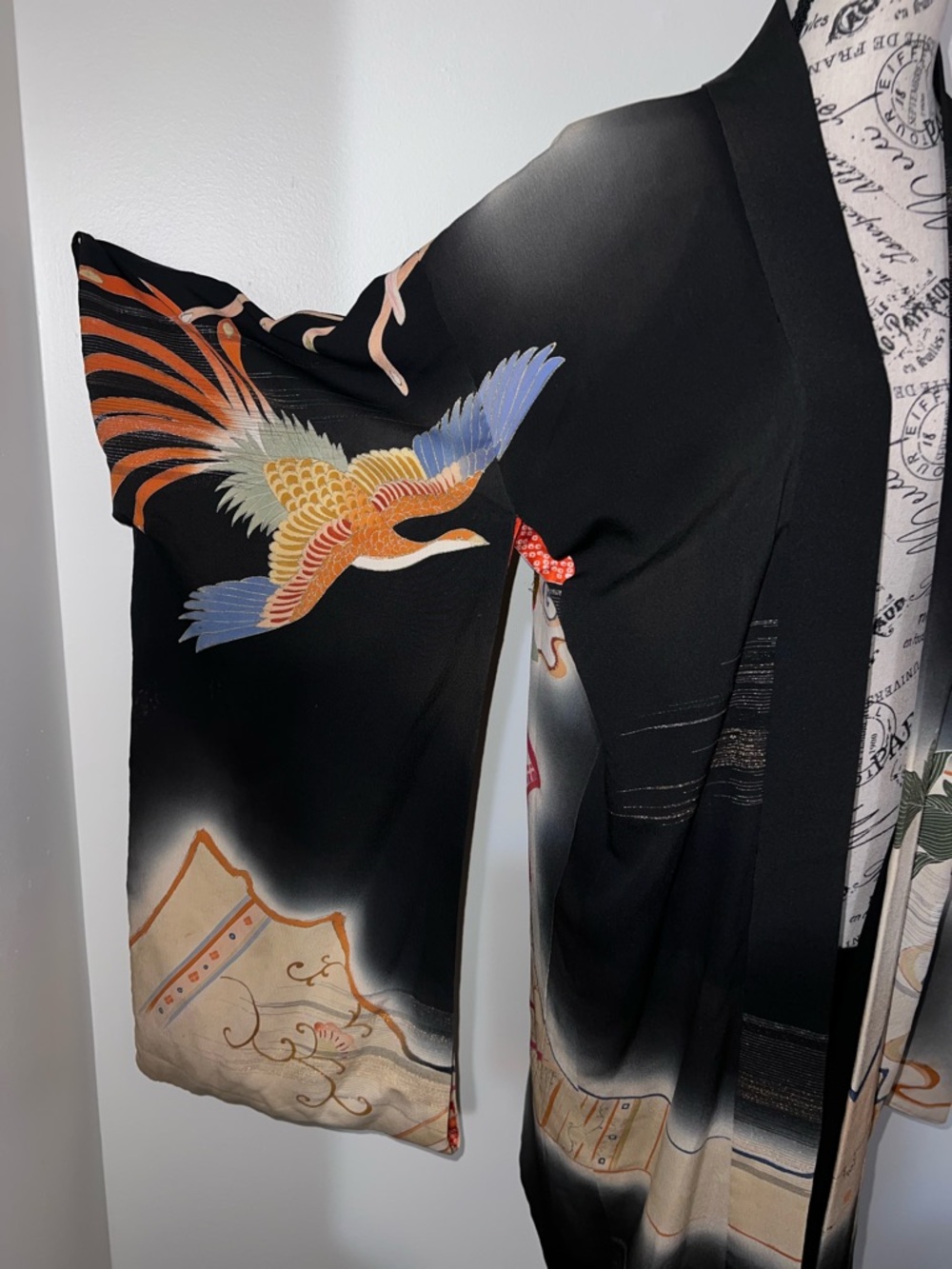 Vintage Japanese Silk Kurotomesode Kimono Hand Painted Floral Gold Embroidery - Picture 2 of 16